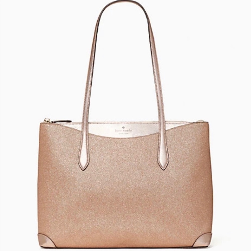 Kate Spade Lola Shimmy Glitter Rose Gold Holiday Tote Bag